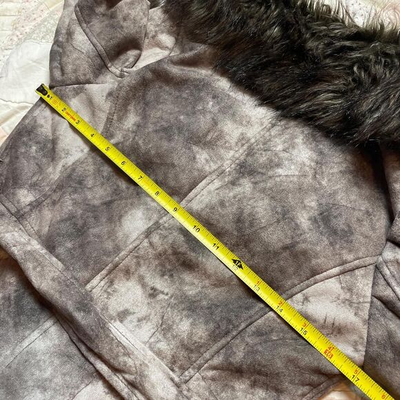 allen b vintage grey brown grunge y2k fur trim fairy peacoat waist tie small - Picture 5 of 8